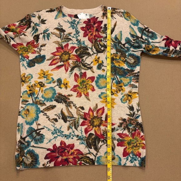 Talbots Audrey Splendid Floral 100% Cashmere Sweater 3/4 Sleeve Size Medium NWT - Picture 6 of 12